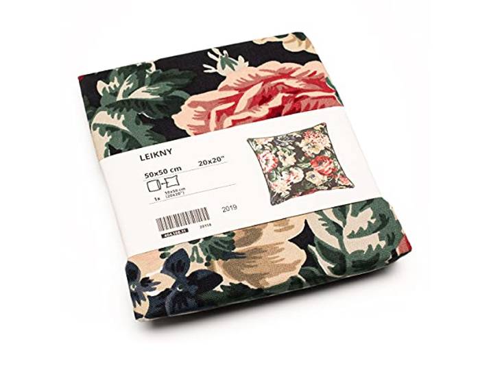 Ikea LEIKNY Housse de coussin avec fermeture éclair et fermeture éclair Vert foncé/noir/rose 50 x 50 cm