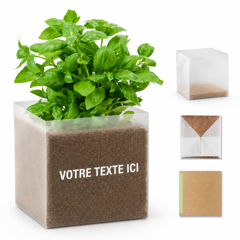 Substrat publicitaire avec graines de basilic beige