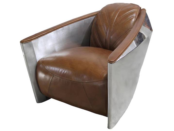 Xlmoebel Sessel Vintage Aviator Ledersessel mit metallenen Akzenten (Sessel), Hergestellt in Europa