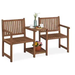 Relaxdays Braune Gartenbank mit Tisch Braun