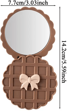 Inspire Curations Waffle Pattern Rotating Pocket Makeup Mirror light Coffee