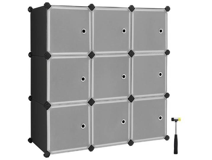 Meuble Modulable 9 Cubes avec Portes – Étagère Plastique Rangement Vêtements Chaussures Livres Assemblage Facile Noir