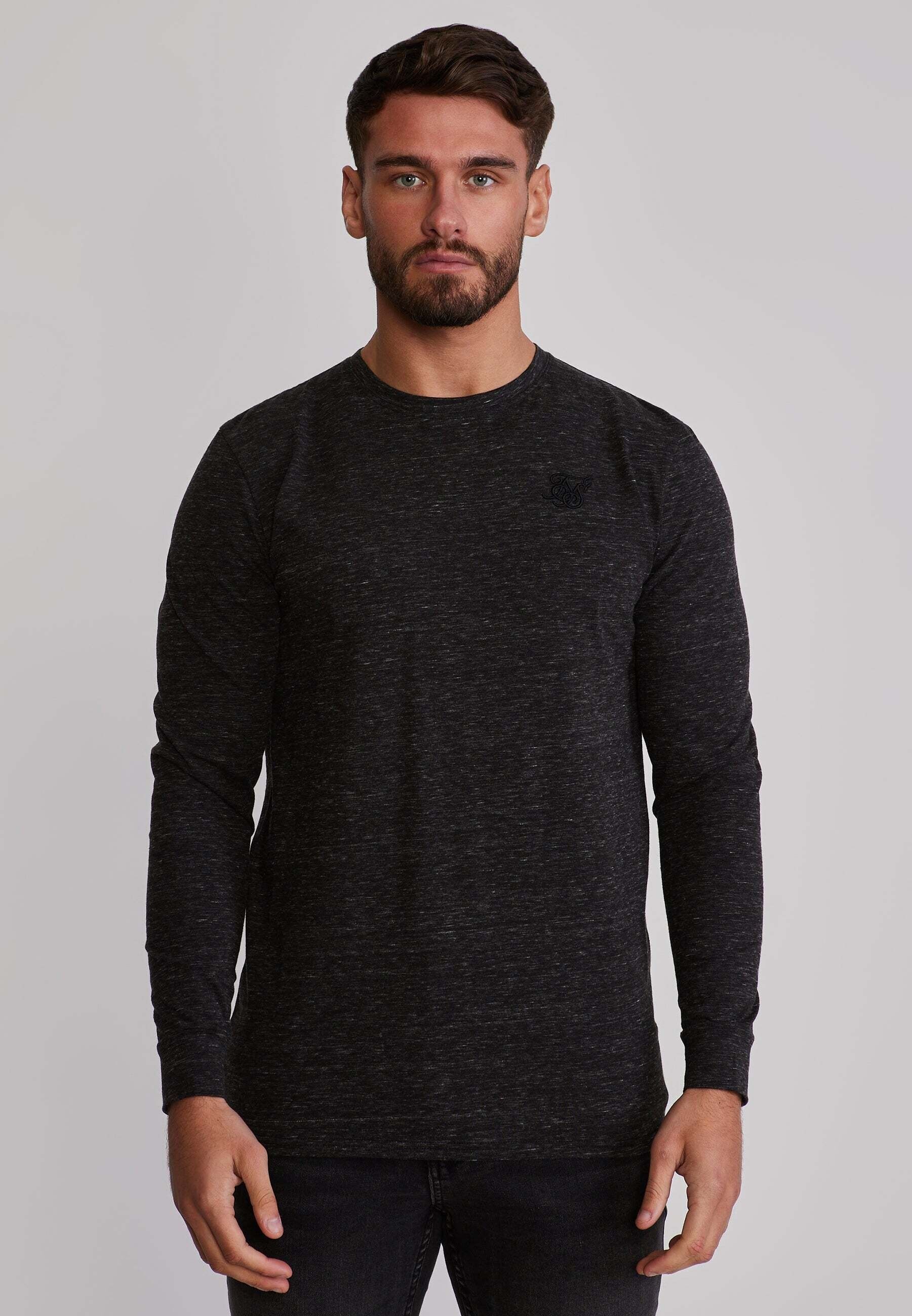 Langarmshirt SIKSILK "Siksilk Langarmshirt Marl", Herren, Gr. XL, schwarz, Shirts Langarmshirt schwarz XL