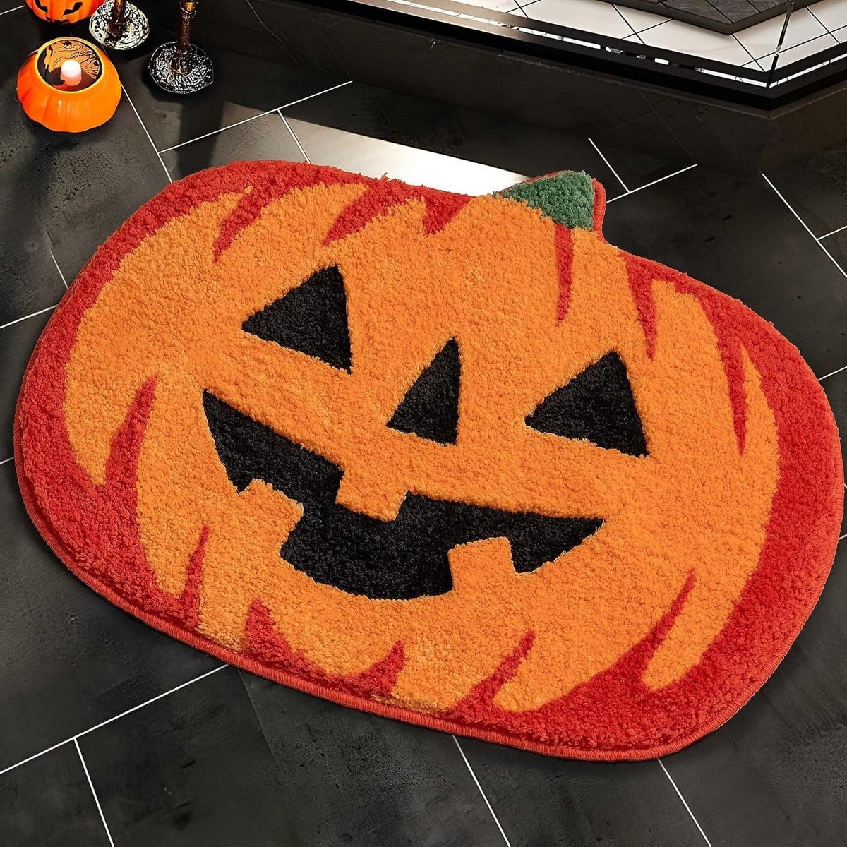 Badmat met Halloween Pompoen Ontwerp - Herfst Oranje - Antislip en Absorberend - 50 x 80 cm