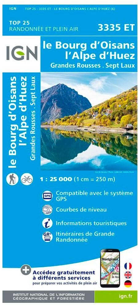 IGN  - 3335ET le Bourg d'Oisans, l'Alpe d'Huez, Grandes Rousses, Sept Laux - Carte