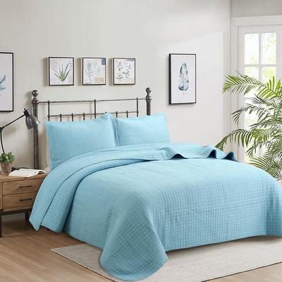 MarCielo 3 Pcs White Cotton Quilt Set Lightweight Bedspread Set Check