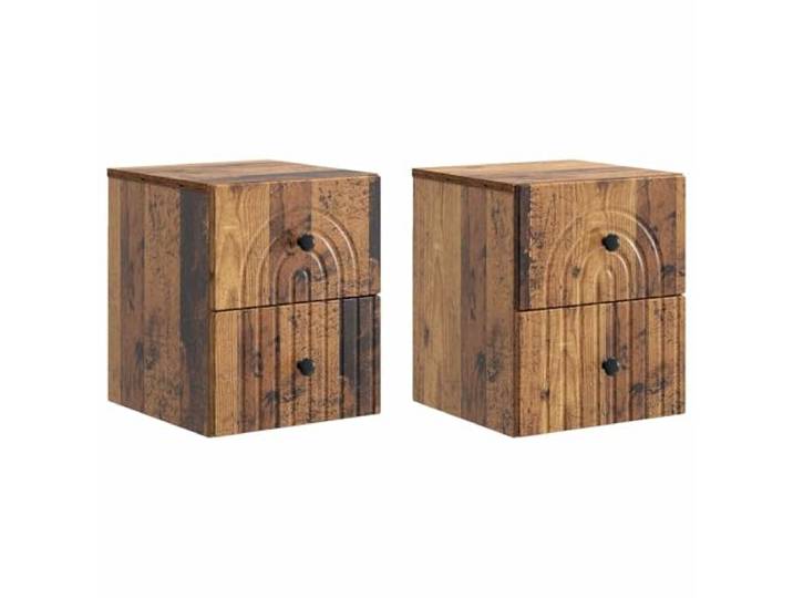 KDVXBCQJH 2er Set Wandnachttisch Altholz Holzwerkstoff 33x34.5x40 cm Kompakte Wandkommode fürs Schlafzimmer mit 4 Schubladen. Bietet praktischen Stauraum und hält den Boden stets frei.