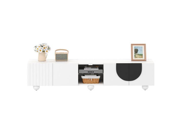 Flieks Tv-Schrank 180x40 Modern TV-Paneel Lowboard Design, Weiß, 40x41.5x180 cm, Wohnzimmer, TV Möbel, Lowboards, Lowboards stehend