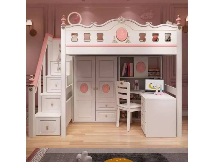 Lit superposé multifonctionnel de style américain avec bureau en dessous, lit superposé pour petit appartement, bureau d'étude, armoire