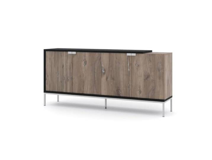 Toledo Sideboard, 190 cm, 4-türig – Eiche Flagstaff und Mattschwarz Bim Furniture - ref. 5903769746019 - 5903769746019 - Beige