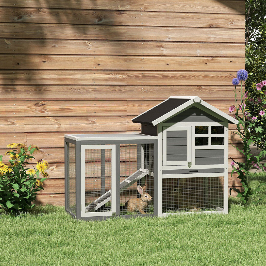 Archie & Oscar Coleman Rabbit Hutch Bunny Cage Outdoor Wooden House withTray & Ramp Grey Outdoor eco-friendly water paint 92.5cm H X 62.6cm W X 123.5cm D