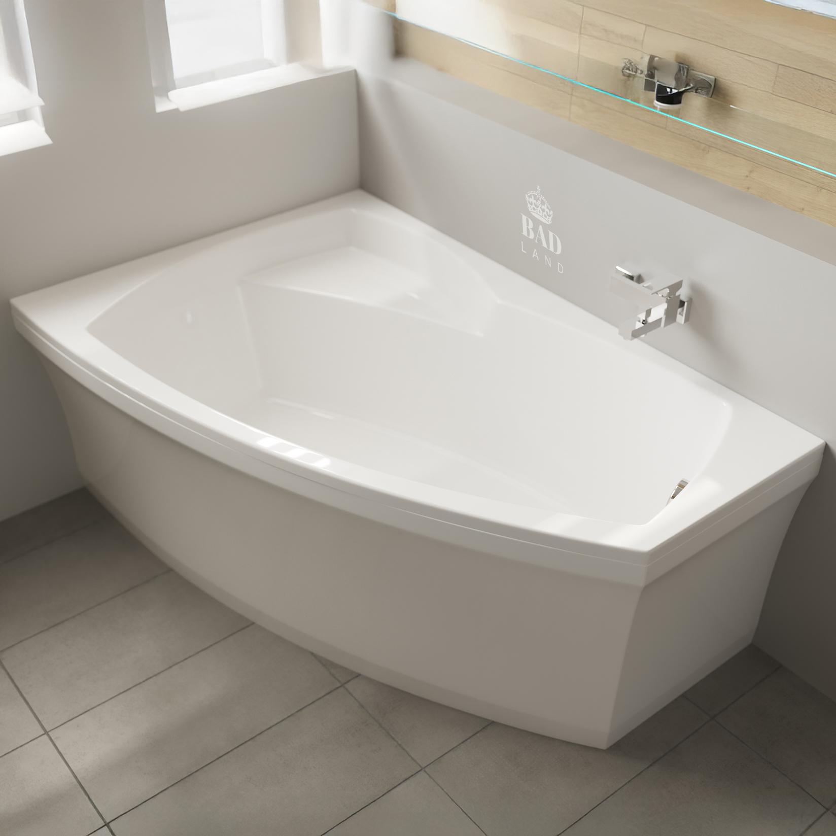 BADLAND Eckbadewanne Badewanne Frida RECHTS 160x105 mit Acrylschürze, Füßen und Ablaufgarnitur GRATIS