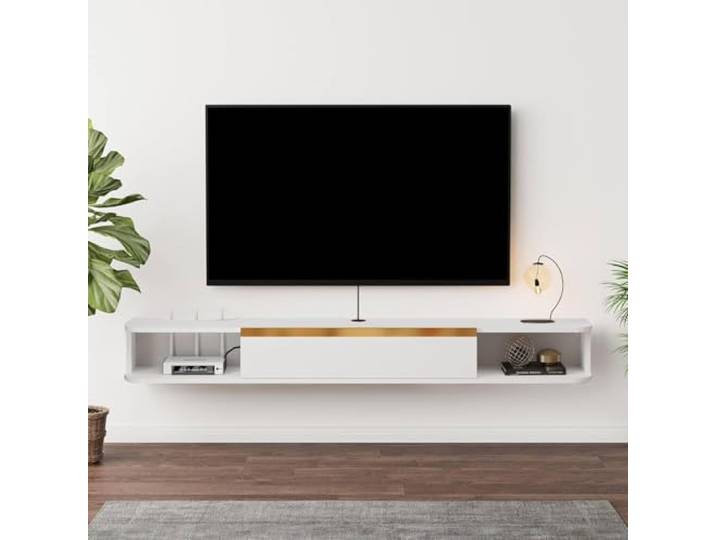 Pmnianhua TV-Schrank, schwebendes TV-Regal, schwimmende TV-Halterung, Befestigung an der Wand, Mittelkonsole, Multimedia, Unterhaltung, großer Schrank für Büro zu Hause (120 cm, weiß)