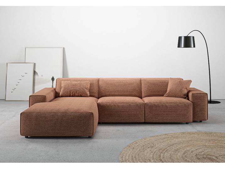 Ecksofa, Chenille, Braun 294×191 cm, L-Form, 3-Sitzer, Skandinavisch, andas