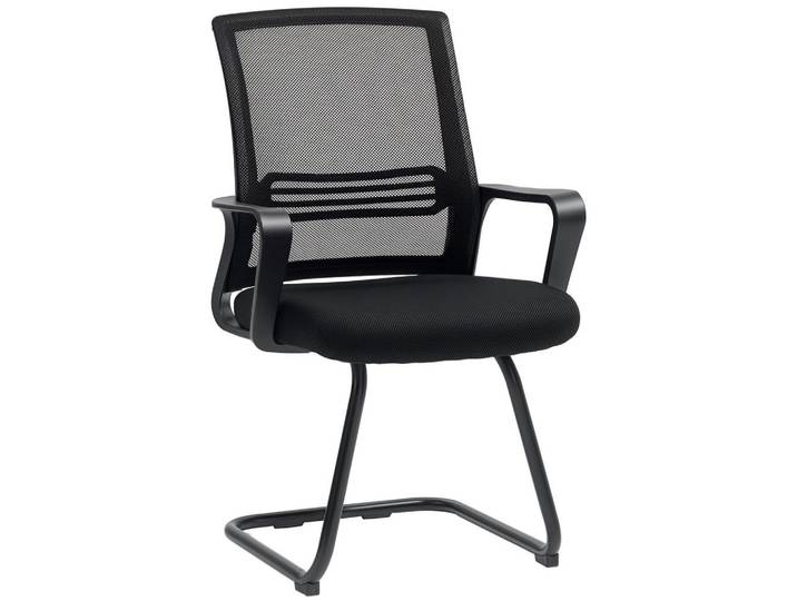 ComfortXL Bürostuhl De-05162 Netzstoff & Schaukelsitz mit Kufenbasis Schwarz, Metall, 57.5x93x58.5 cm, Büromöbel, Bürostühle, Drehstühle