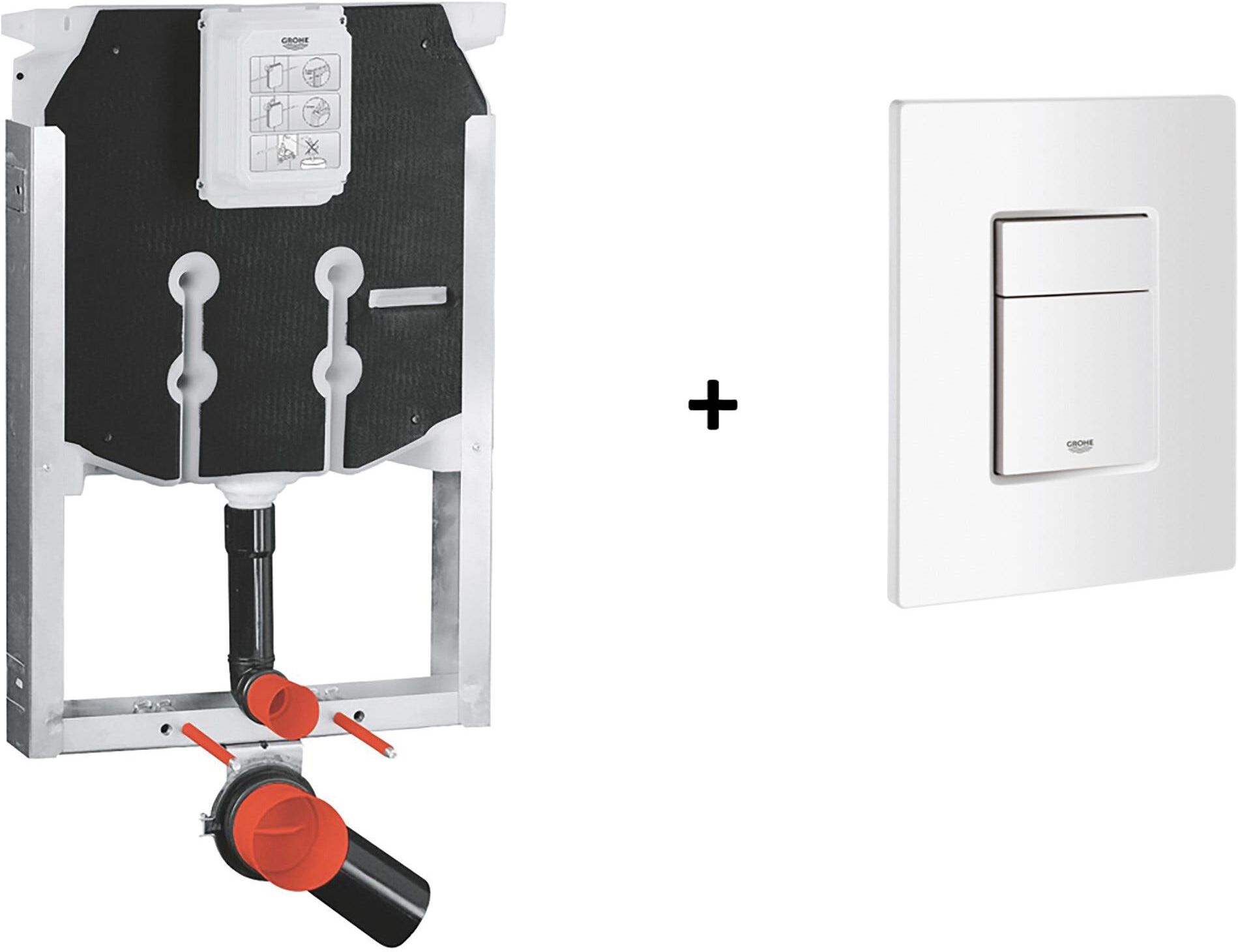Grohe CASSETTA WC INCASSO  UNISET PER WC SOSPESO 3-6 L + PLACCA WC EVEN DOPPIO TASTO BIANCA