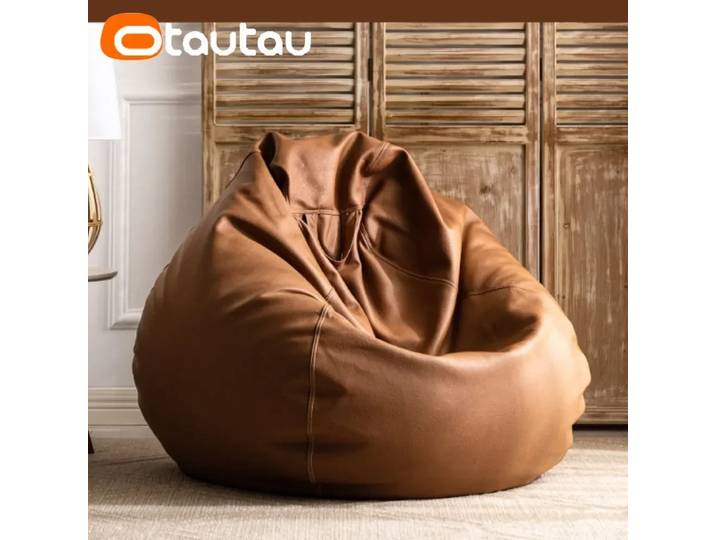 OTAUTAU 2,3 pieds 70 cm Faux cuir pouf canapés avec remplissage confortable pouf canapé bouffant siège de sol Chaise longue Pouf Chaise DD004