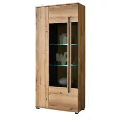 VITRINE Eiche Evoke, großer Vitrinenschrank 90 + 200 cm, 10 Fächer