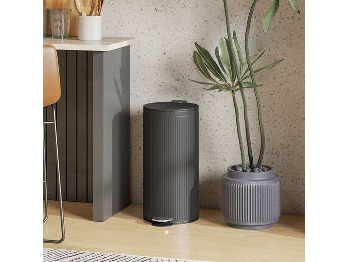 HOMCOM Poubelle 30L Métal Noir à Pédale Fermeture Douce