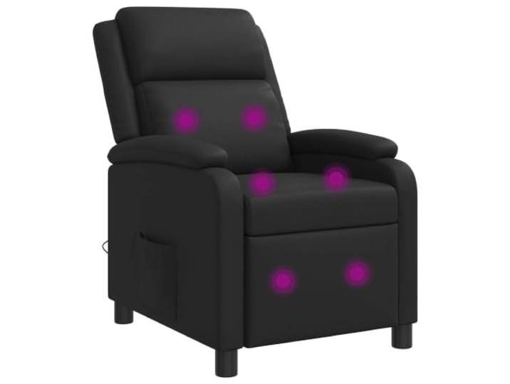 Massage Relaxsessel Schwarz Kunstleder Neigungsmechanik 115°-160°, Metall- und Holzgestell, Kunststoffbeine, einfache Pflege