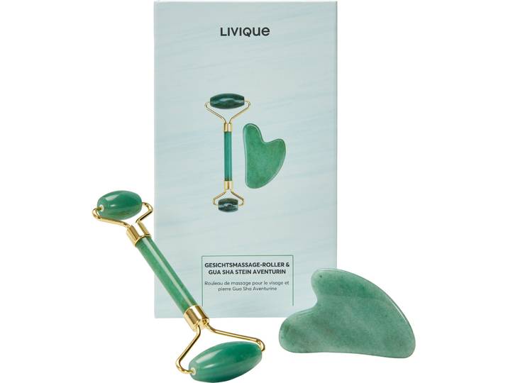 Gesichtsroller & Gua Sha Aventurin - Farbe: grün - Material: Quarz - 8
