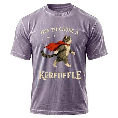 Lustiges Geschenk, das für Aufsehen sorgt: Katzen-T-Shirt in Vintage-Blau aus Mineral-Waschung, Baumwollmischung mit lustigem Tiermotiv für Damen und Herren, Größen S, M, L, XL, XXL und XXXL