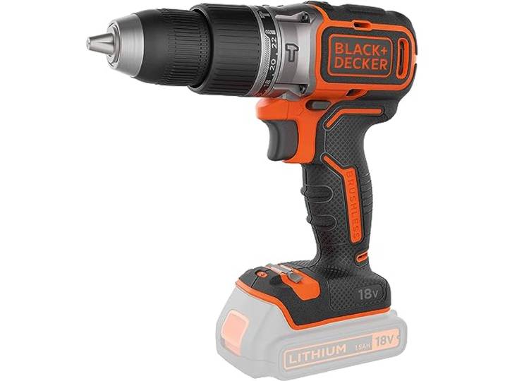BLACK+DECKER Marteau perforateur sans fil 18V\, moteur sans balais\, 28 050 BPM\, 52 Nm\, 2 vitesses\, perçage bois/acier\, outil nu\, BL188N-XJ