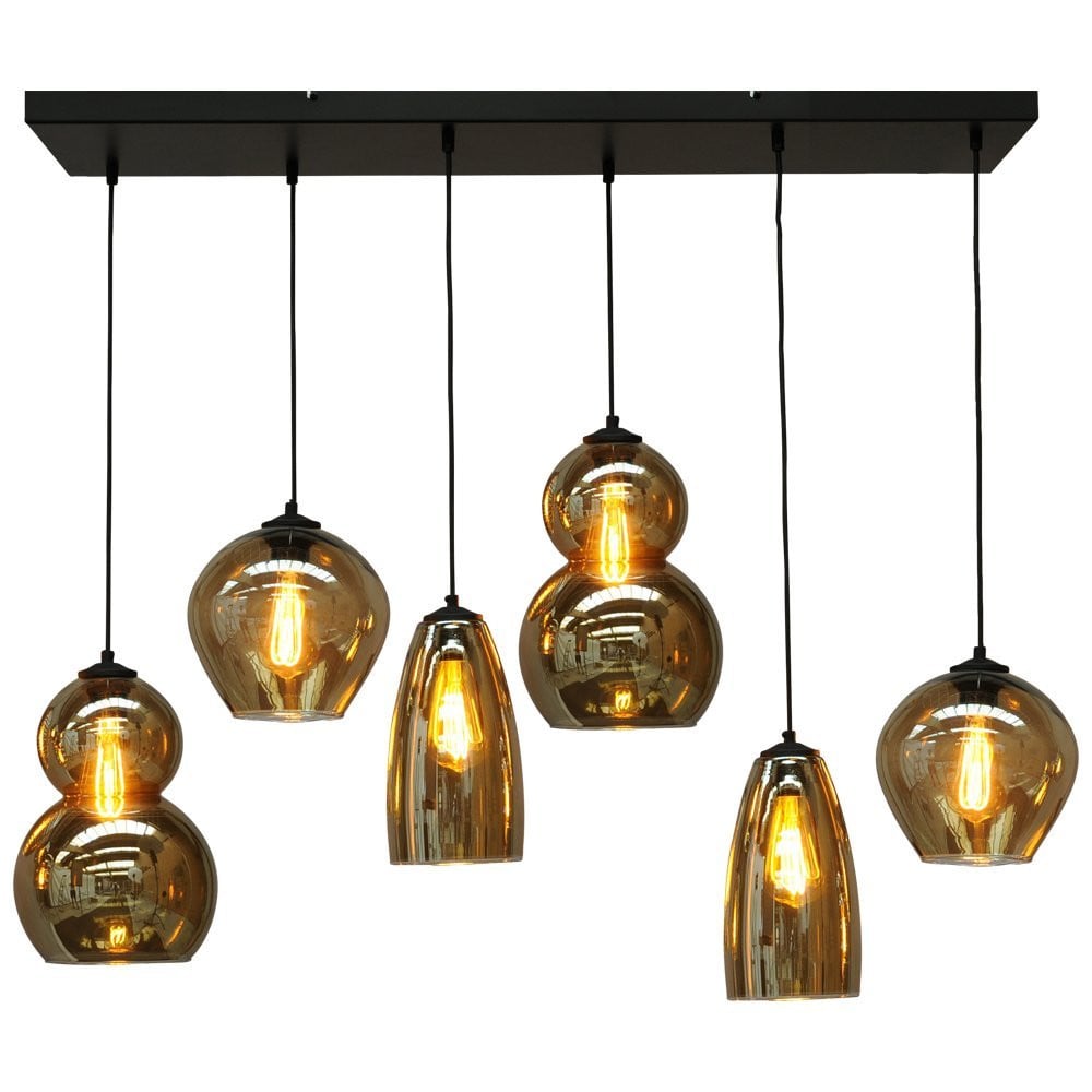 Masterlight Quinto 6 Glazen eetkamer hanglamp - Zwart - Transparant