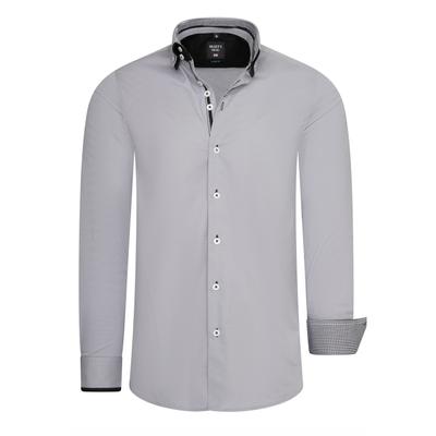 Langarmhemd RUSTY NEAL, Herren, Gr. XL, EURO-Größen, grau, 97% Baumwolle, 3% Elasthan, unifarben, Hemden, mit aufwendigen Knopf-Design