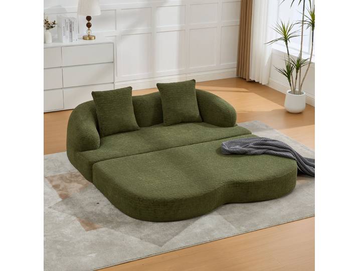 REDOM Sofa Loungesofa, Ausklappbares 2-in-1 Schnellsofa fur zwei Personen, Doppelschlafsofa mit zwei Kissen, vielseitiges Chenille Sofa