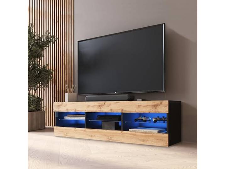 Komodee TV Schrank Tivoli A1 Wotan/Schwarz 140x40,5x35,5 cm Komodee TV Schrank Tivoli, Wotan/Schwarz, Breite 140cm x Höhe 40,5cm x Tiefe 35,5cm, LED Blau, für Wohnzimmer, Schlafzimmer