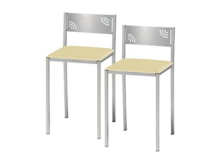 ASTIMESA Zwei Küchenhocker mit niedriger Rückenlehne aus Kunstleder, beige, Sitzhöhe 45 cm.