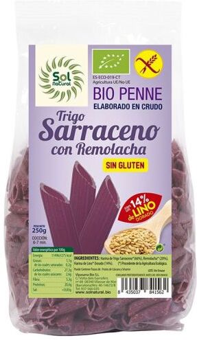 Sol Natural Pasta Penne Trigo Sarraceno Remolacha Lino sin Gluten