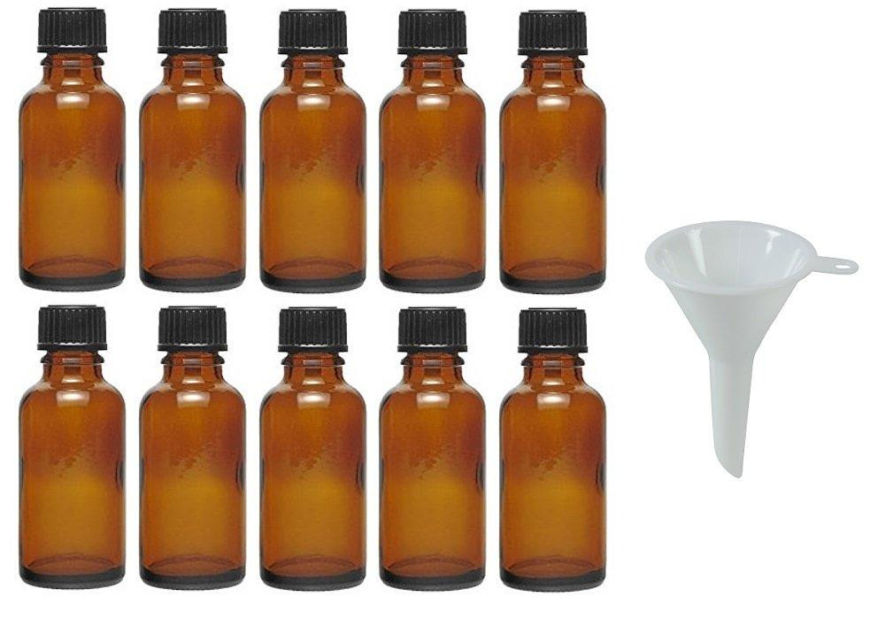 Dripio Set van 10 bruine glazen druppelflessen van 30 ml met druppelpunt en trechter