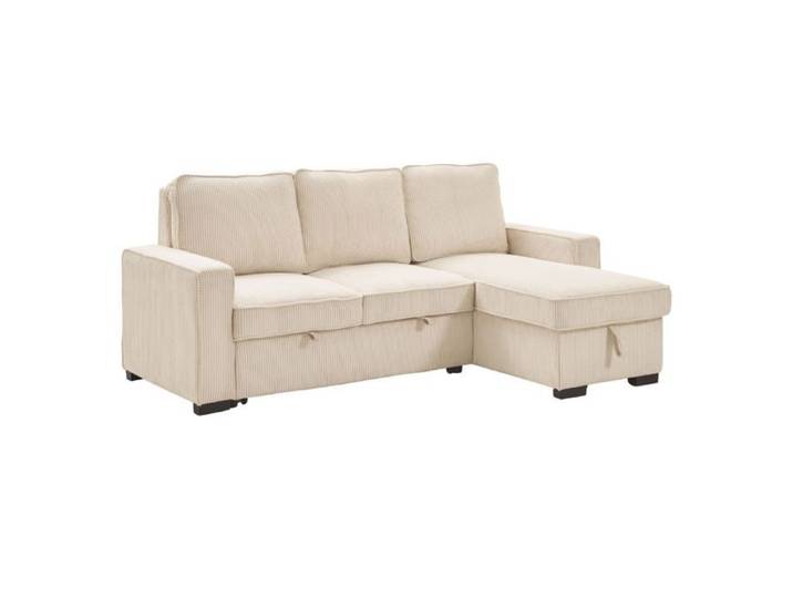 Canapé d'angle droit convertible avec 1 coffre velours côtelé beige - NAPOLINO