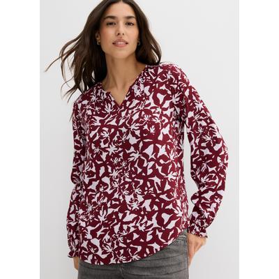 Tunika BONPRIX, Damen, Gr. 50, rot (rubinrot, helllila geblümt), Obermaterial: 100% Viskose, loose fit, Tuniken, luftige Tunikabluse, aus weicher Viskose, Loose Fit, im Casual-Stil