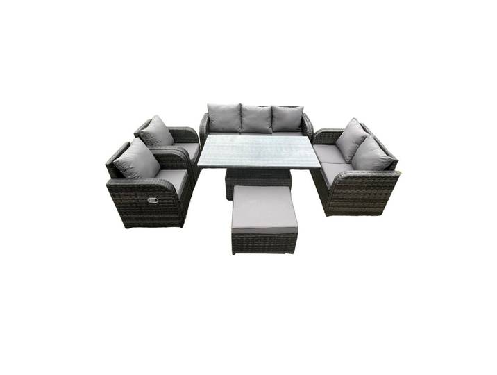 Fimous Gartensofa Sett Polyrattan 8-Sitzer, Dunkelgrau, Metall, Kunststoff, Glas, Füllung: Schaumstoff,Schaumstoff, rechteckig, Gartenmöbel, Gartengarnituren, Gartenmöbel-Sets