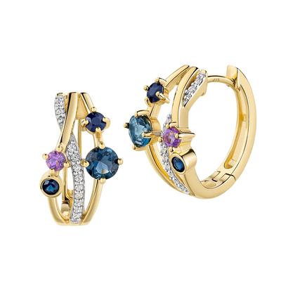 Paar Creolen FIRETTI "Schmuck Geschenk Gold 333 Ohrschmuck Ohrringe mehrreihige Optik", rosa (gelbgoldfarben, weißgoldfarben, kristallweiß, dunkelblau, lila, hellblau, kristallweiß, dunkelblau, lila, hellblau), Ohrringe, Damen, 17mm, Gelbgold 333,...