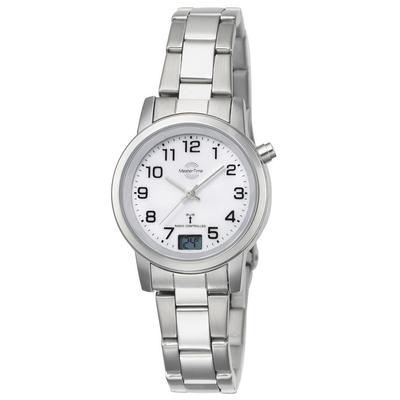 Funkuhr MASTER TIME "Basic", silber (silberfarben, weiß), Armbanduhren, Damen, Funkuhr, Armbanduhr, Quarzuhr, Damenuhr, Datum, Edelstahlarmband