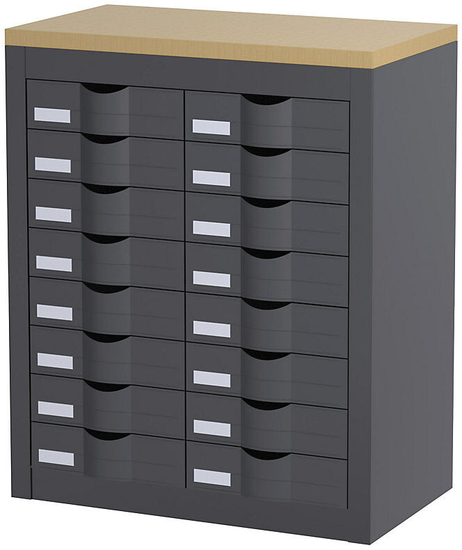 Sortierstation, mit Schubladen, 2 Reihen, 16 Schubladen, anthrazit Paperflow