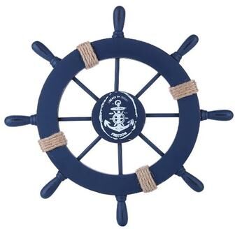 Inspired Living Wooden Ship Wheel Decor For Mediterranean Home Decor   Vintage Nautical Wall Decor blue