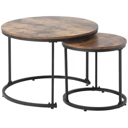 Merax Couchtisch aus Holz im Industrial Minimalistisch Design (2-St), Set rund Satztisch Wohnzimmertisch 1,5 cm Platte, Braun