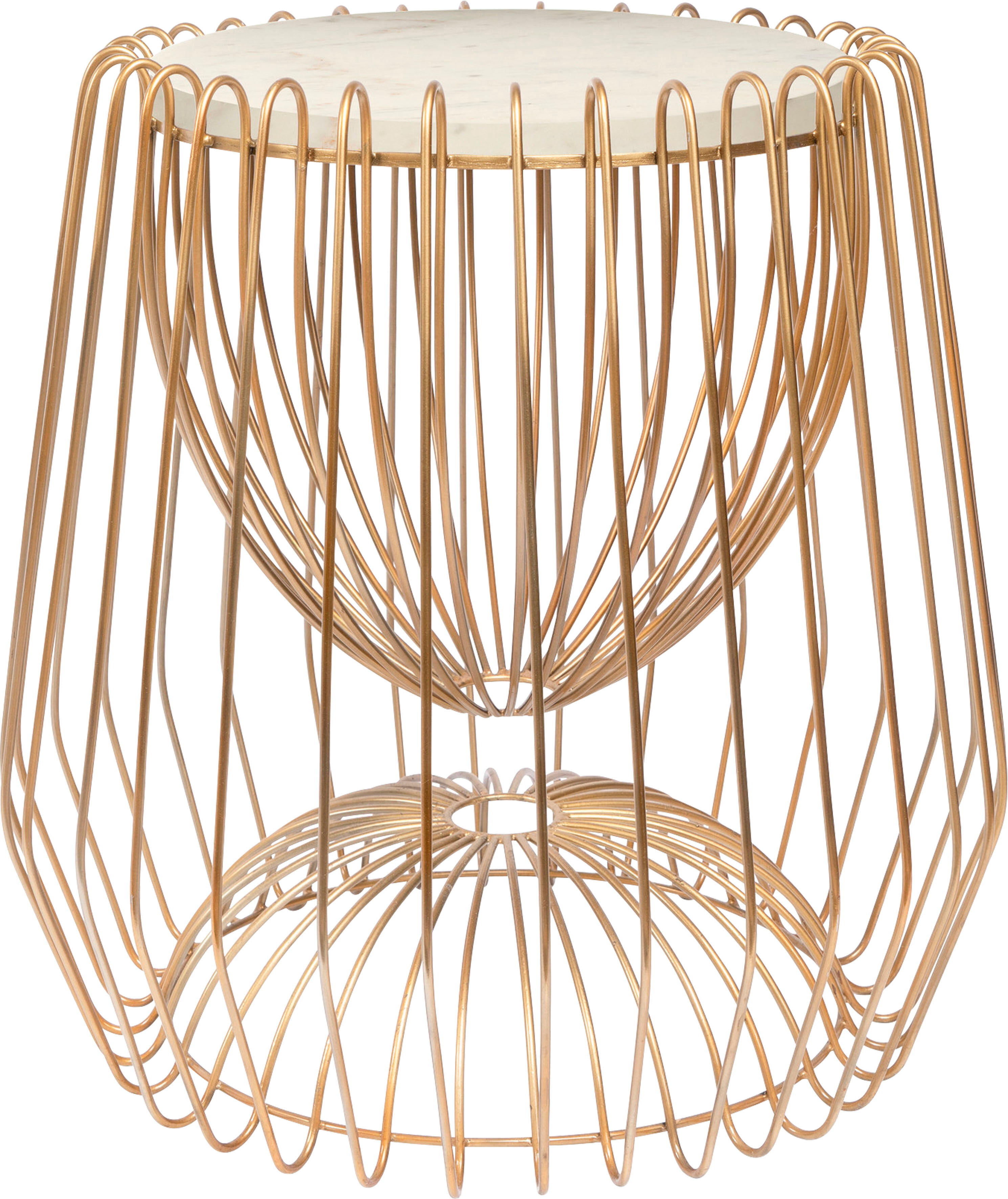 Beistelltisch KAYOOM "Malibu 225, Beistelltisch mit edler Marmorplatte", weiss (weiß, messing, messing, weiß), B:50cm H:51cm T:50cm, Eisen, Marmor, Tische, Beistelltisch, ø-Marmorplatte: 33,5 cm, angesagtes Metalldesign, pflegeleicht weiß, messing, messin
