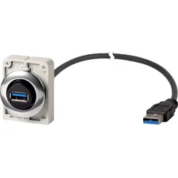 Eaton 187085 Einbaubuchse, 1,5 m, konfektionierte Leitung mit fest angeschlossenem Stecker USB 3.0, Typ A, Frontring Metall M30C-FUSB-150
