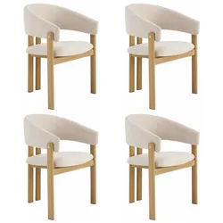 Merax Esszimmerstuhl 4er-Set mit Armlehnen, Leinenstoff & Eisengestell in Naturholzfarben, Beige