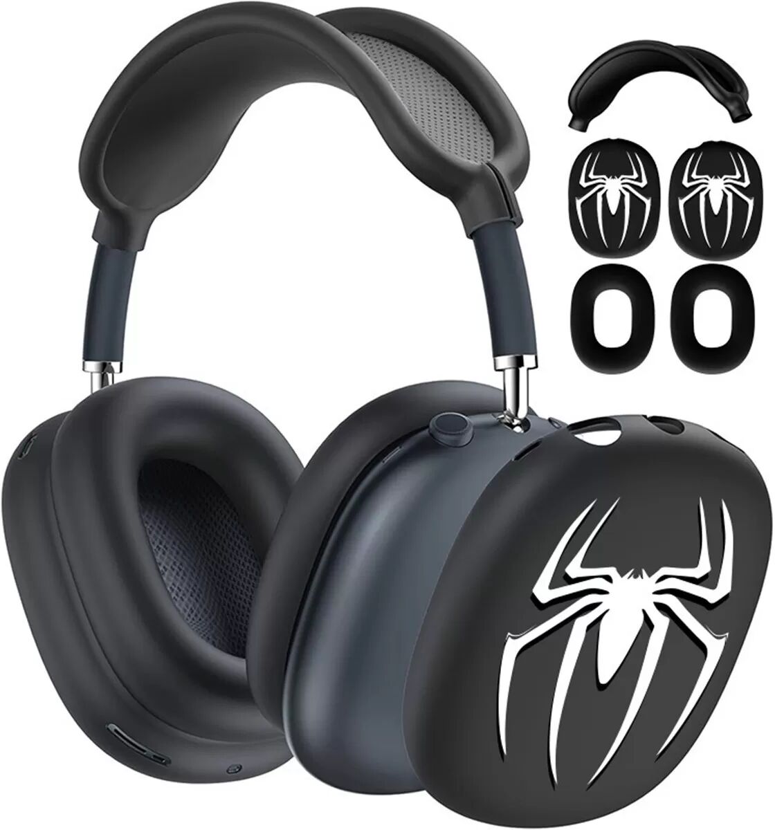INF Spinnen-Design Schutzhülle 3er-Set kompatibel mit AirPods Max 1/2 Generation – Silikon Schwarz