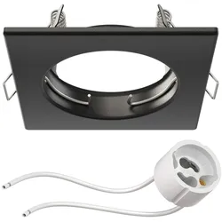 ledscom.de Deckeneinbaurahmen RIR Einbaurahmen schwarz matt eckig (LED/Halogen/GU10/MR16/PAR16/50mm) inkl. GU10 Fassung