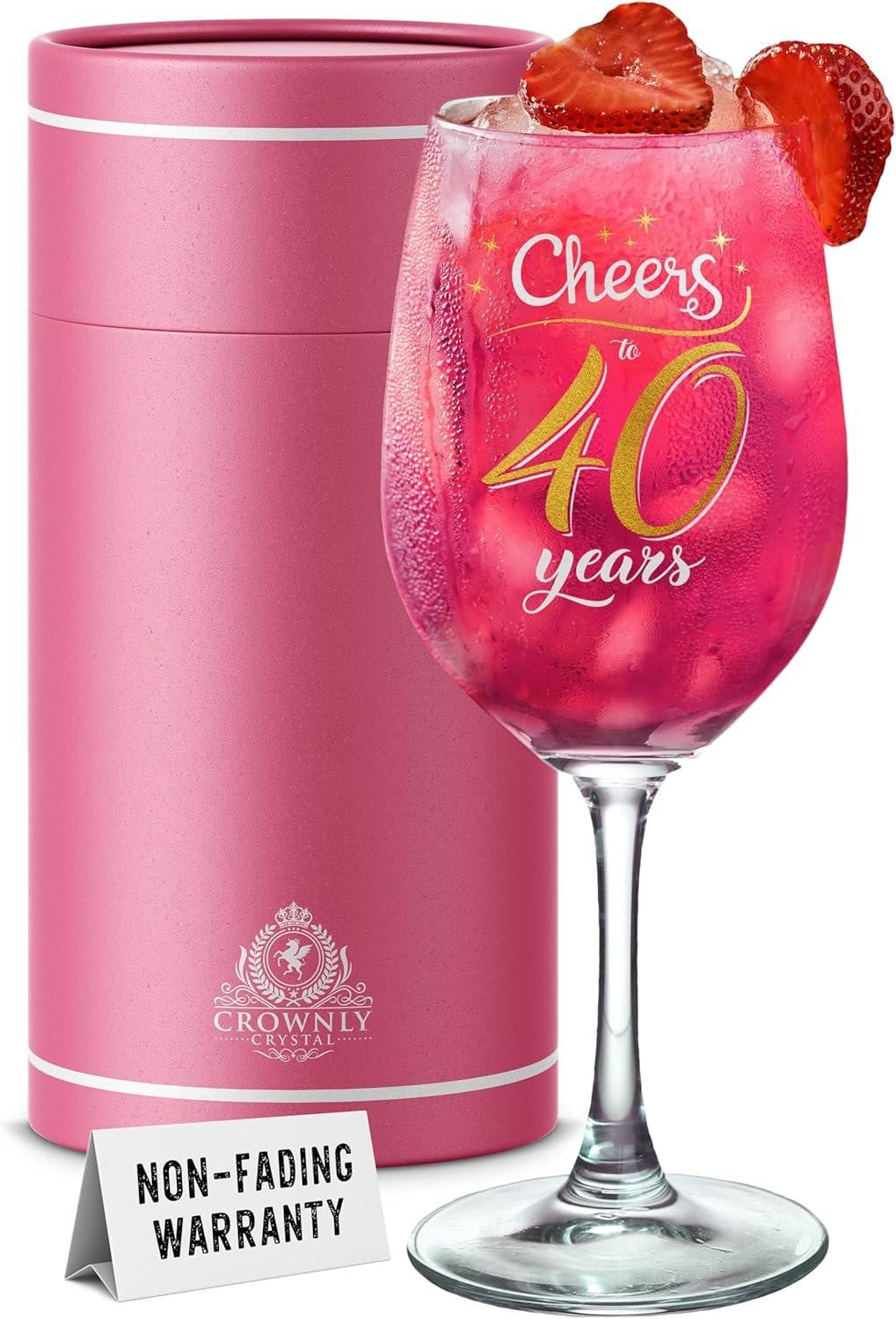 Wijnglas voor 40e verjaardag inclusief cadeaubox