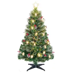 COSTWAY Weihnachtsbaum 150cm, Zapfen, Petroleumlampen, rote Beeren, LEDs, 8 Modi, Glasfaser, Stern.