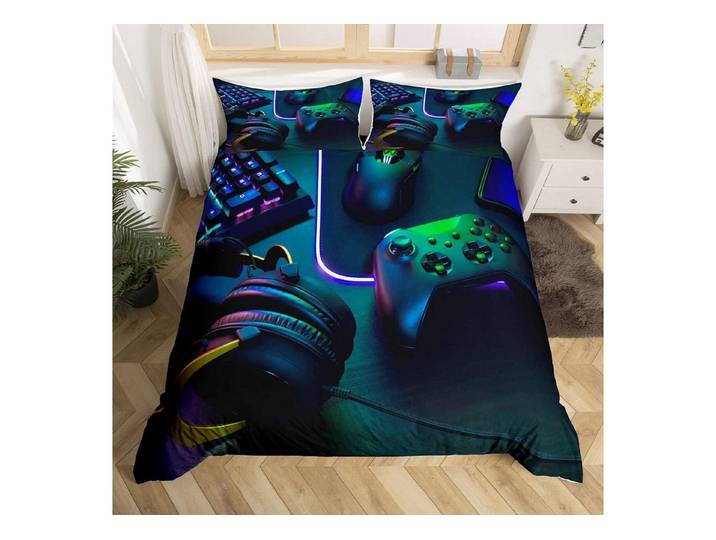 LuxusKollektion Kinderbettwäsche Bettwäsche Set 155x220cm Gaming Schwarz Grün